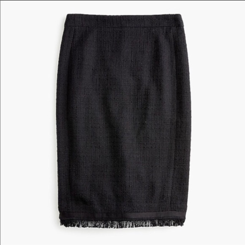 J.Crew Tweed Fringe Pencil Skirt Black Sz 10